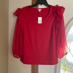 Red Ruffled Sleeve Women's Top